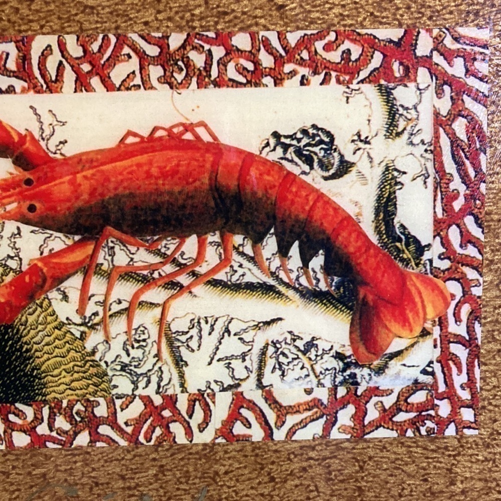 Annie Modica Signed Lobster Coral Stripe Decoupage Style Handle Tray Artisan - Picture 10 of 16